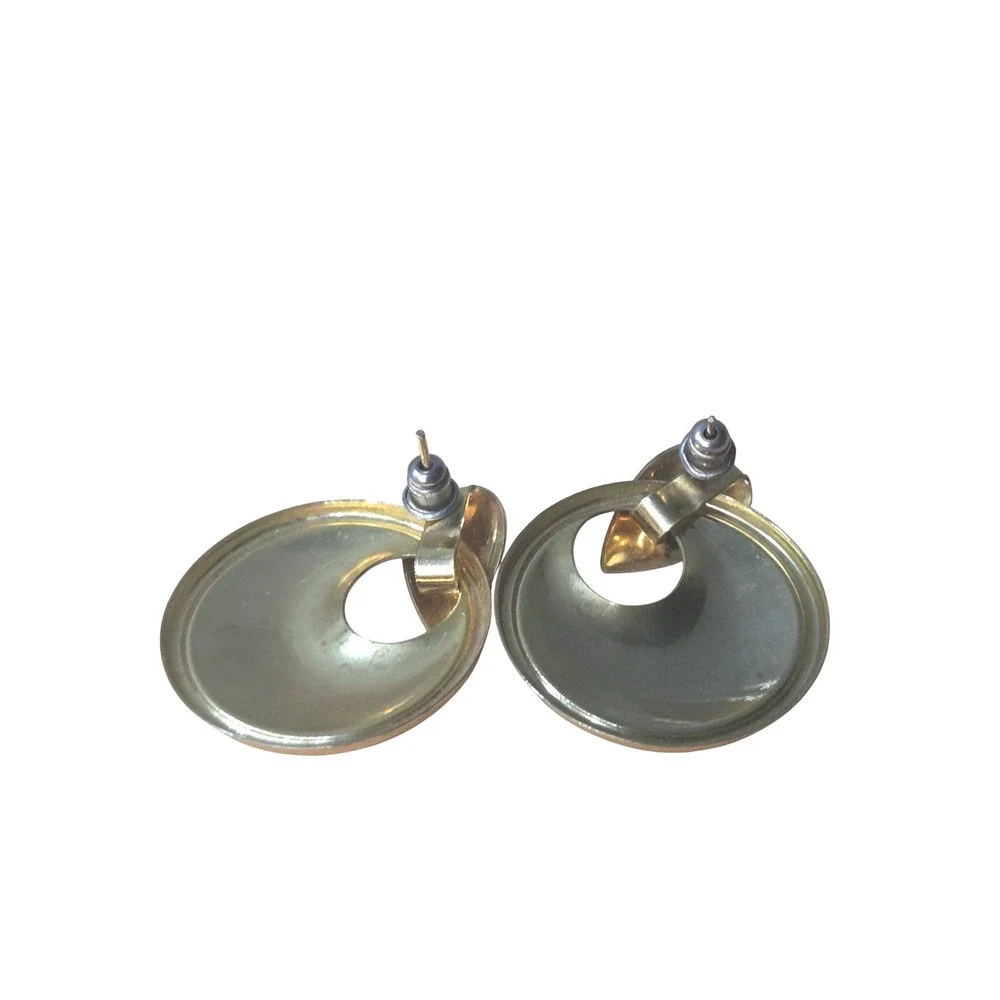 Vintage Style Gold Tone Enamel Abstract Swirl Door Knocker Drop‎ Stud Earrings